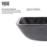 VIGO Glass Grey Onyx Bathroom Sink/Basin Set with Lexington Faucet and Rectangular Vessel