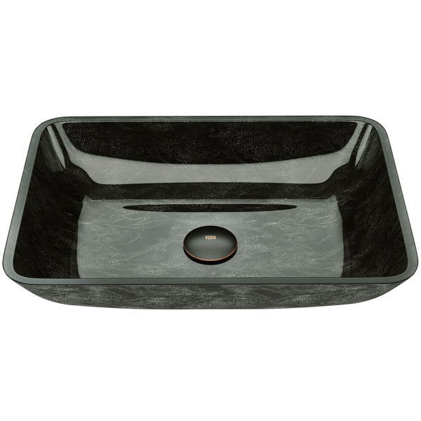 VIGO Glass Rectangular Vessel Bathroom Sink/Basin, Grey Onyx X2