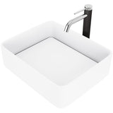 VIGO Jasmine MatteStone White Bathroom Sink/Basin Set with Lexington Faucet and Rectangular Composite Vessel