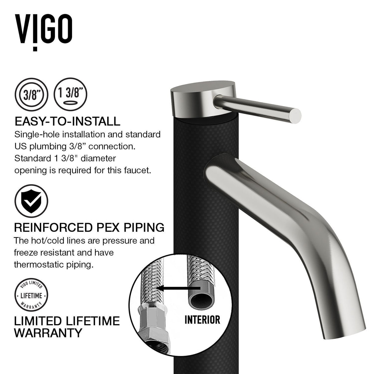 VIGO Lexington Single Handle Vessel Sink Bathroom Faucet with cFiber© Body, Brushed Nickel