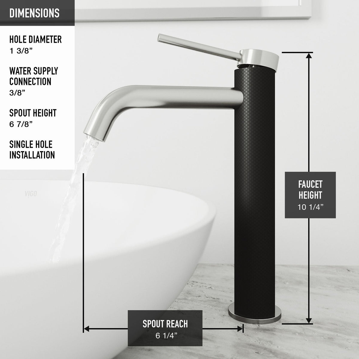 VIGO Lexington Single Handle Vessel Sink Bathroom Faucet with cFiber© Body, Brushed Nickel
