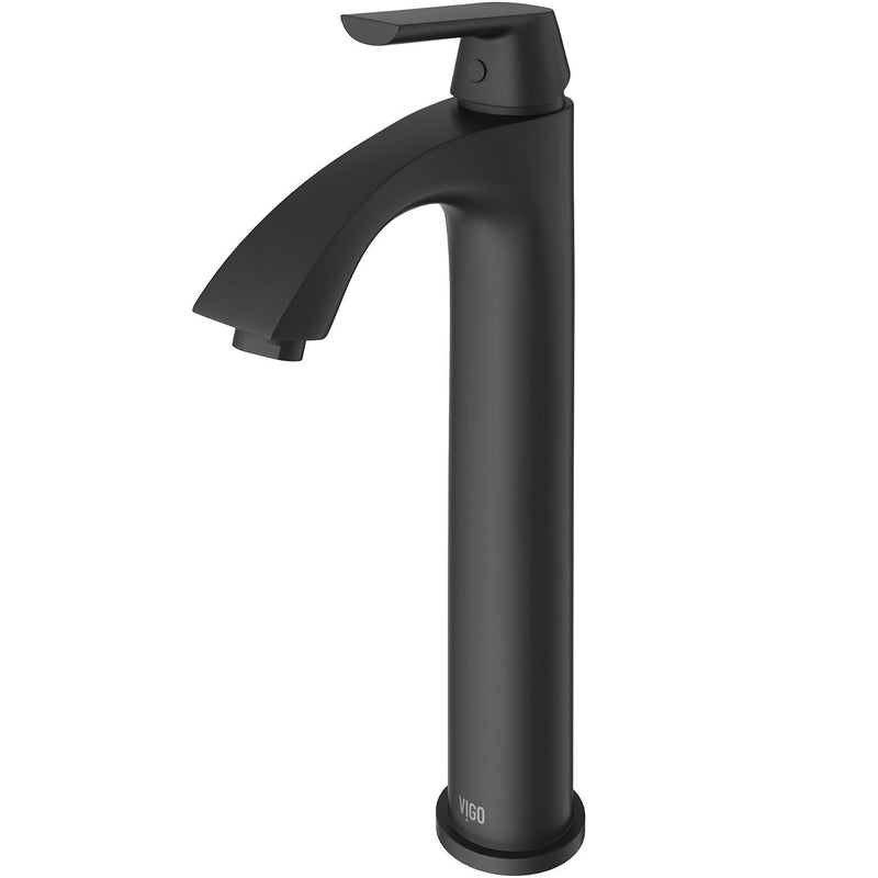 VIGO Linus Single Handle Vessel Single Hole Bathroom Sink Faucet, Matte Black, V7