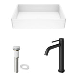 VIGO Magnolia MatteStone White Bathroom Sink/Basin Set with Lexington Faucet and Rectangular Composite Vessel