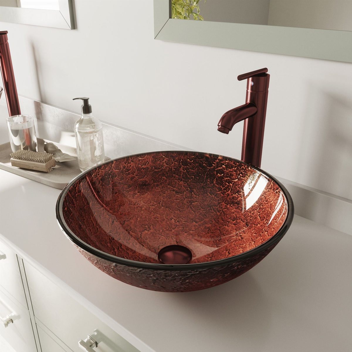 VIGO Mahogany Moon Glass Vessel Bathroom Sink
