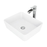VIGO Marigold MatteStone White Bathroom Sink/Basin Set with Niko Faucet and Rectangular Composite Vessel