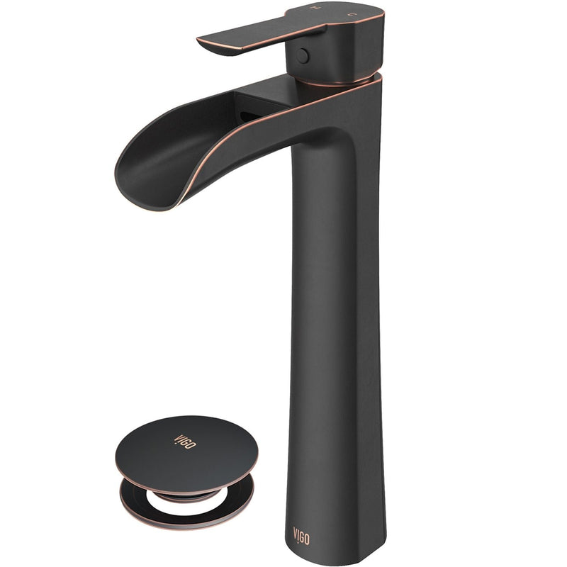VIGO Niko Single Handle Vessel Single Hole Bathroom Sink Faucet with Pop-up Drain, Antique Rubbed Bronze I3