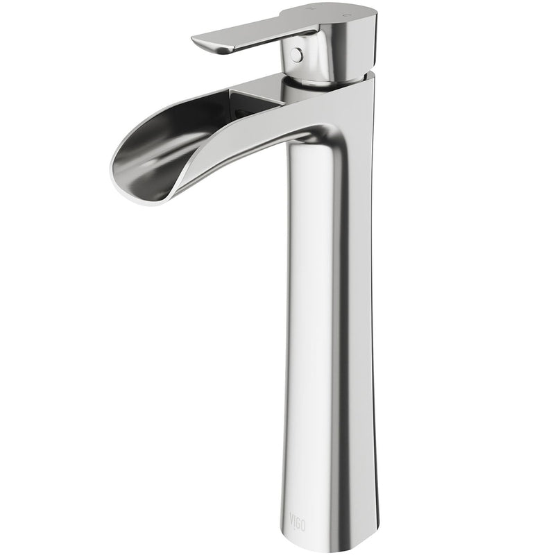 VIGO Niko Single Handle Vessel Sink Bathroom Faucet with Deck Plate, Brushed Nickel E0
