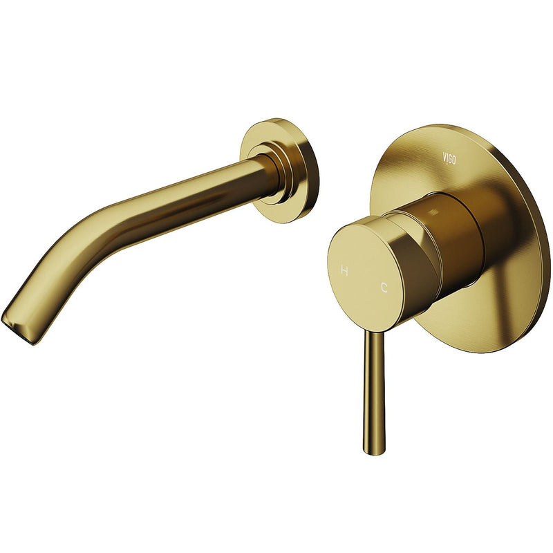 VIGO Olus Wall Mount Single Lever Bathroom Sink Faucet, WaterSense Certified, Matte BGold R1