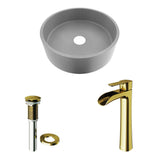 VIGO Palermo Gothic ConcretoStone Ash Grey Bathroom Sink/Basin Set with Niko Faucet and Round Vessel
