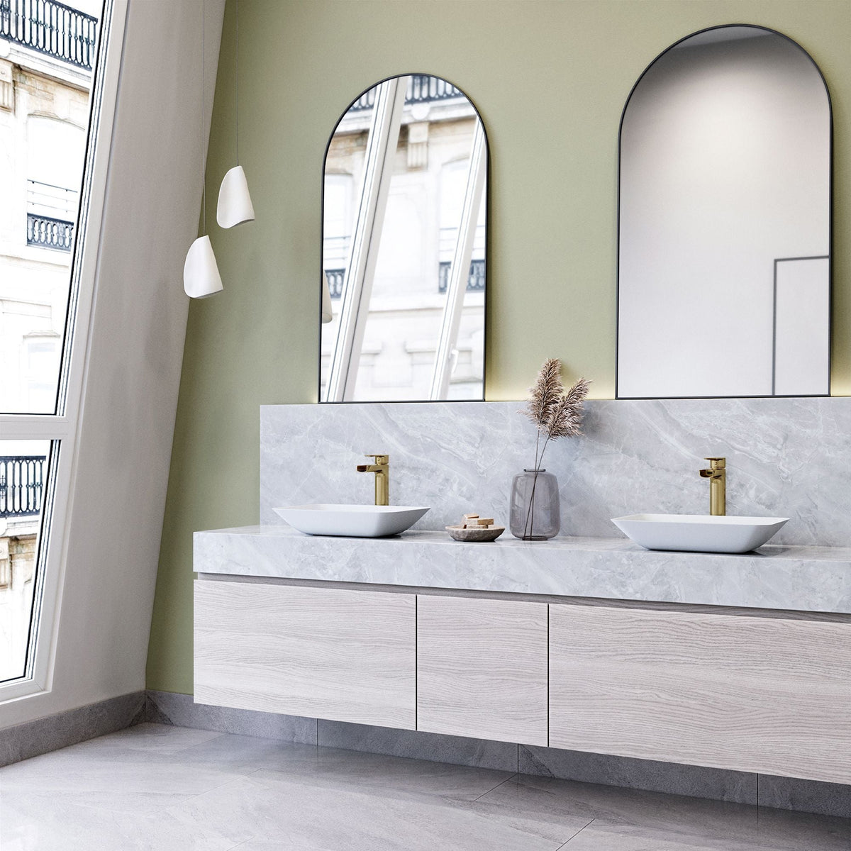 VIGO Sottile MatteShell White Bathroom Sink/Basin Set with Amada Faucet and Glass Rectangular Vessel
