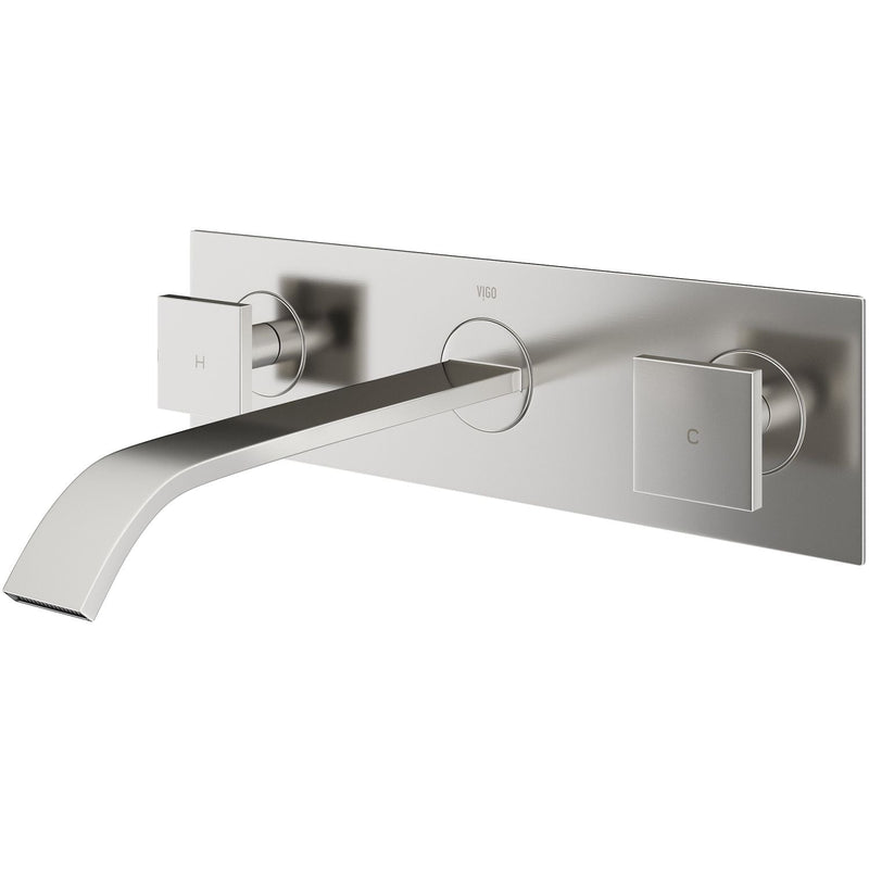 VIGO Titus Wall Mount Dual Handle Bathroom Sink Faucet, Eco-Friendly 1.2 GPM Flow Rate, Brushed Nickel I7