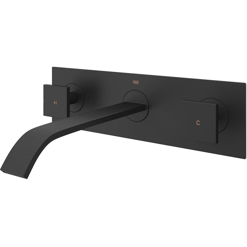 VIGO Titus Wall Mount Dual Handle Bathroom Sink Faucet, Eco-Friendly 1.2 GPM Flow Rate, Matte Black X6