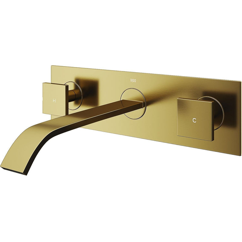 VIGO Titus Wall Mount Dual Handle Bathroom Sink Faucet, Eco-Friendly 1.2 GPM Flow Rate, Matte Brushed Gold G6