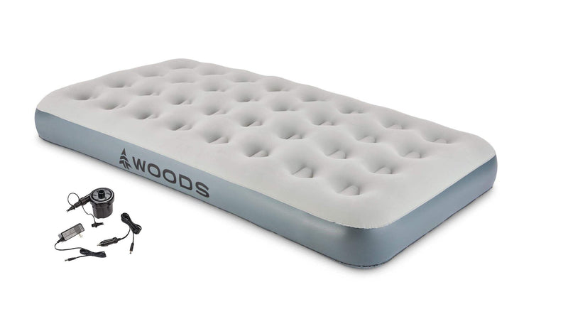 Woods Twin Single-High Inflatable Air Mattress/Airbed, 2-in-1 Pump For AC/Car Outlet, Beige D3
