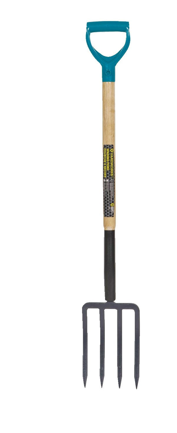 Yardworks Tempered-Steel 4-Tine D-Grip Garden Fork, 30.5-in Wooden Shaft G8